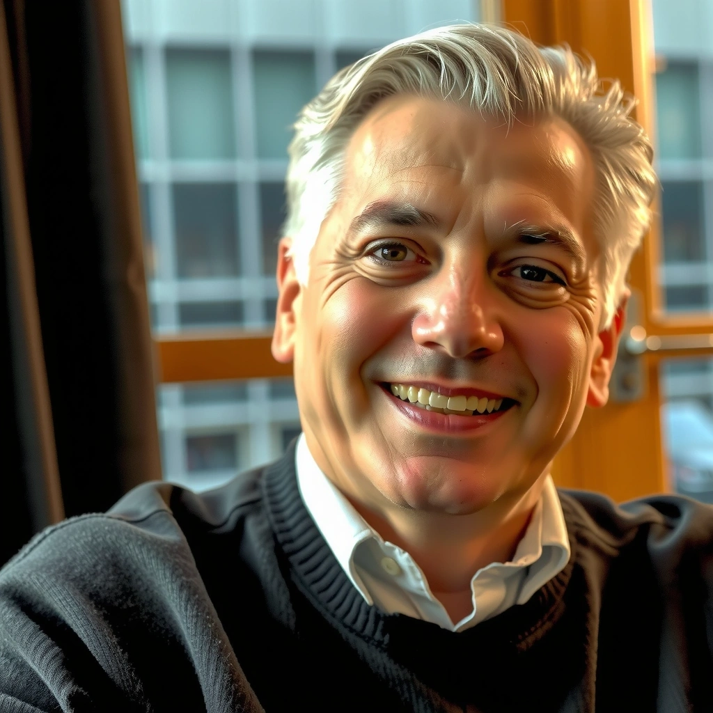 Retrato de cliente satisfecho, hombre de mediana edad